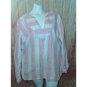 Old Navy Stripe Long Roll Tab Sleeve V-neck Tunic Blouse Sz XXL